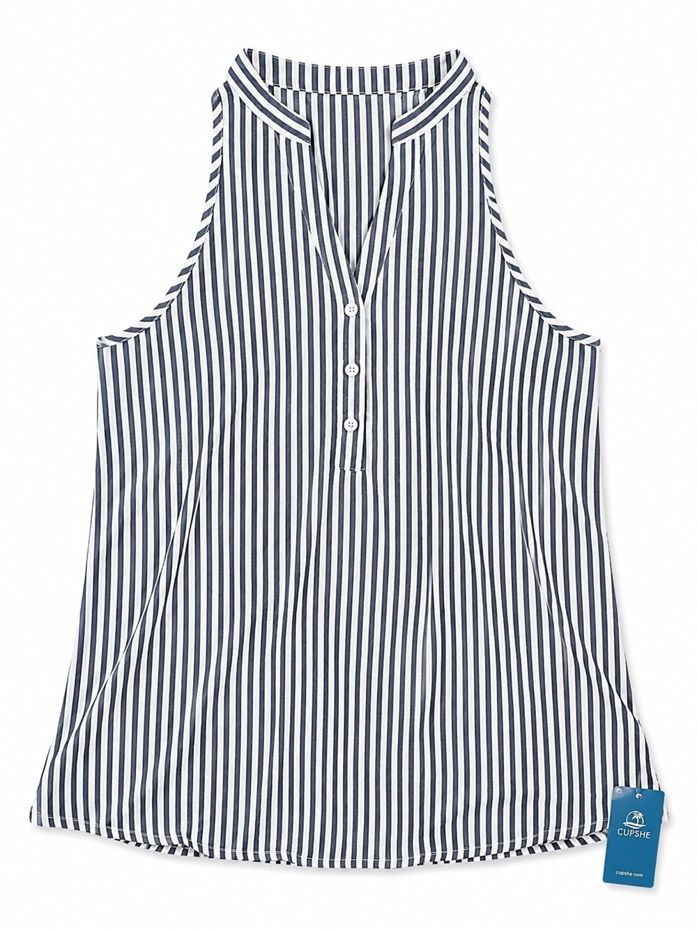 CUPSHE Navy Striped Sleeveless Mini Dress Casual Button Front Dress